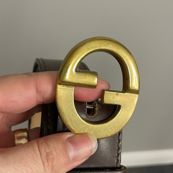 Gucci? Double G solid brass buckle leather belt brown size 50 mens - Picture 3 of 5